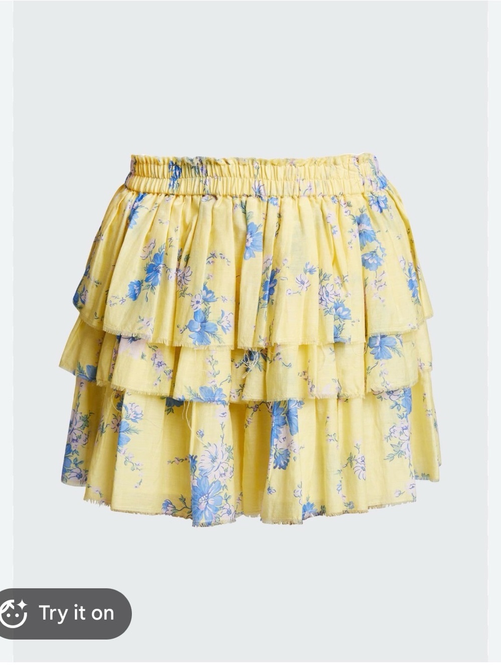 LoveShackFancy Yellow Tiered Ruffled Floral Skirt